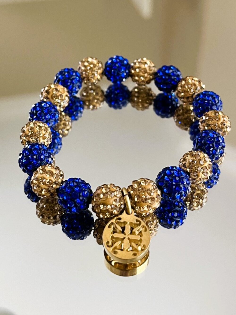 Rustic Cuff Shambala Beaded Stretch Bracelet blu/gld